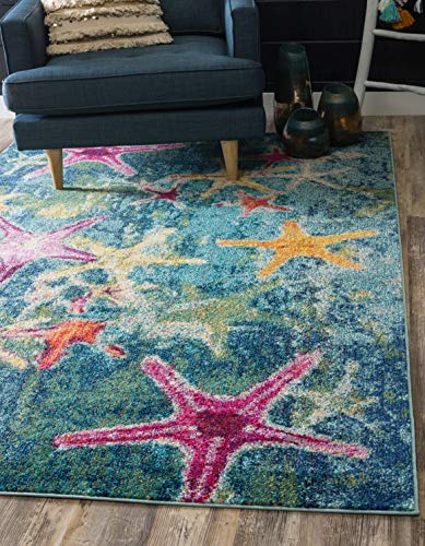 Unique Loom Positano Collection Coastal Modern Bright Colors Starfish Navy Blue Area Rug (8' x 10')