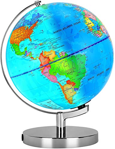 POOCCI 6 in1 Illuminated World Globe for Kids & Adults All Ages High Clear Map, Illuminates Educational Interactive STEM Toy, Light Up Kids Globe Lamp,Gifts For Boys And Girls