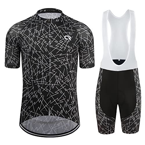 Coconut Ropamo CR Men's Cycling Jersey Set Road Bike Jersey Zipper Pocket Bib Shorts with 4D Padded Cycling Clothing Set (Black, S)