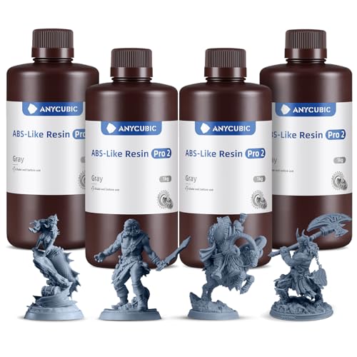 ANYCUBIC 3D Printer Resin Bundle, ABS-Like Pro 2 with Enhanced Strength and Toughness, Performance far Superior to ABS-Like Resin, Low Odor, 4Packs*1kg Grey, 4kg in Total
