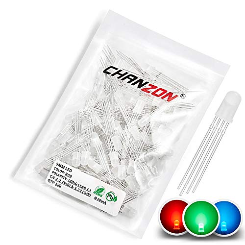 Chanzon 100 pcs 5mm RGB Multicolor Diffused LED Diode Lights Common Cathode(Frosted Round Tricolor) 4 pin Bright Lighting Bulb Lamps Electronics Components Indicator Light Emitting Diodes