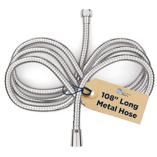 HammerHead Showers® ALL METAL 9 ft Shower Hose - CHROME – Extra Long 108” Attachment for Handheld Shower Head - Shower Hose Replacement