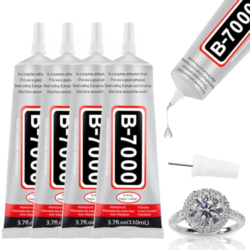 4 PCS 110ml B7000 Glue Clear With Precision Tip, Rhinestone Glue for Nail, Craft Glue, Super Glue, Shoe Glue, Fabric Glue, Jewelry Glue for Rhinestone Fabric Shoe Jewelry Making DIY Craft Makeup Metal