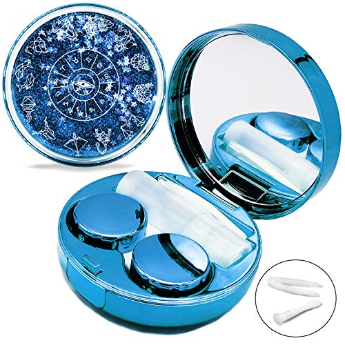 Vastsoon Contact Lens Case, Cute Travel Size Eye Colored Contacts Lenses Applicator Remover Tool Kit with Mirror Solution Bottle for Daily Outdoor (Blue)