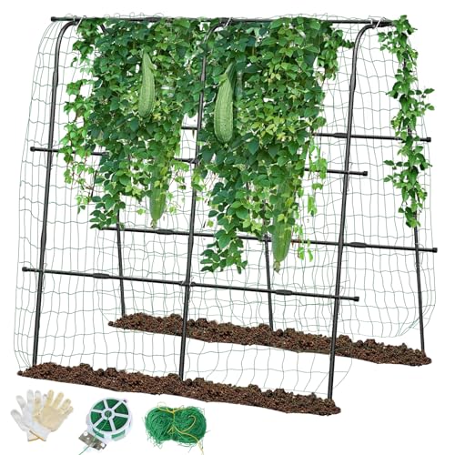 Cucumber Trellis for Garden Vegetable Trellis,63" x 63" U-Shaped Metal Garden Trellis Arch Plant Grow Support Frame for Climbing Plants Support Vegetable Flower Fruits Vine,with Nylon Netting(Black)