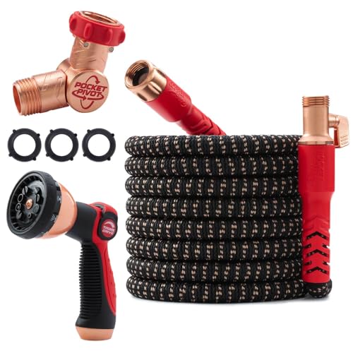 Pocket Hose Copper Head w/New Pocket Pivot Expandable Garden Hose 75 FT, AS-SEEN-ON-TV, Swivels 360°, Advanced Tri-Tex Tubing & Force Field Jacket, 3X Stronger, Lead-Free, No-Kink, Anti-Burst w/APT