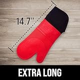 HOMWE Extra Long Professional Silicone Oven Mitt, Oven Mitts with Quilted Liner, Heat Resistant Pot Holders, Flexible Oven Gloves (Canyon Red, 14.7")