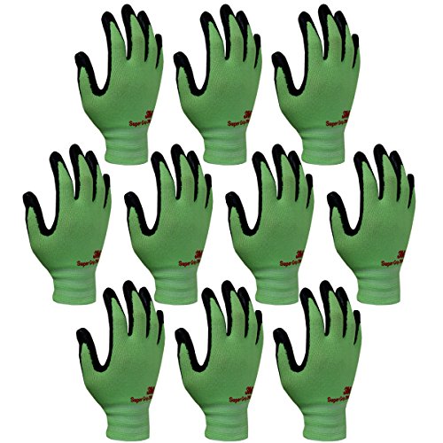 3M Super Grip 200 All Day Comfort Nitrile Foam Coated Work Gloves -10 Pairs (Medium, Green)