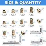 170 PCS Threaded Inserts Nuts, 10 Sizes-1/4"-20, 5/16"-18, 3/8"-16 Wood Inserts Assortment Kit, Steel Threaded Inserts for Wood Furniture Screw Threaded Inserts Kit with 3 PCS Hex Wrench