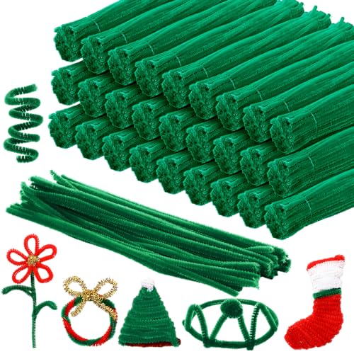 Newwiee 1000 Pcs Pipe Cleaners Bulk Chenille Stems Fuzzy Sticks for Kids DIY Art Crafts Supplies Crafts Sticks Projects Creative Decoration Birthday Home St. Patrick's Day Party Favor(Dark Green)