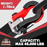 AUTOBOTS Tigertooth Split D Ring Shackles 45,000lb Break Strength, 3/4”Shackle D Rings Heavy Duty with 7/8 Pin for Tow Strap Winch Offroad Vehicle Recovery Accessories Red