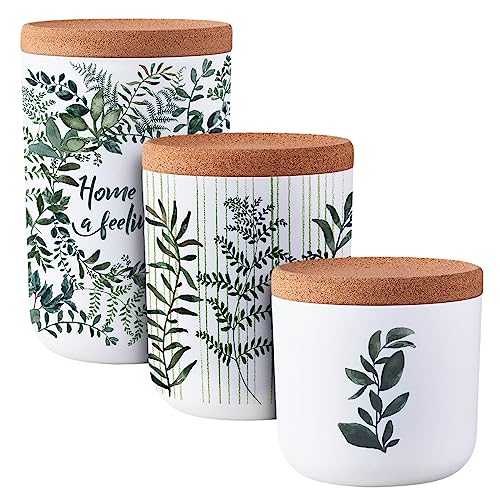 Sustainable Set of 3 Storage Jars – Decorative Canisters for Kitchen Counter – Airtight Kitchen Containers for Tea, Coffee, Spice, Flour, Candy, Food – Plant based – Cork Lid all natural – BPA-Free