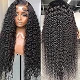 Nsvnsv 30 Inch 13x6 Deep Wave Lace Front Wigs Human Hair HD Full Lace Frontal Wigs Pre Plucked Bleached Knots 180% Density Deep Curly Human Hair Wig Natural Color