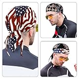 DOCILA 3 Pcs Do Rags for Men Stripe Star Skull Cap American Flag Bandana Hat Breathable Helmet Linner Beanie Patriotic Cycling Hats Veterans Memorial Gifts