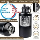 DEFUNX Half Gallon Water Bottle with Sleeve - 64 Oz Insulated Water Jug with Strap Stainless Steel Big Gym Water Bottles for Men Sports Workout Hiking Camo Black