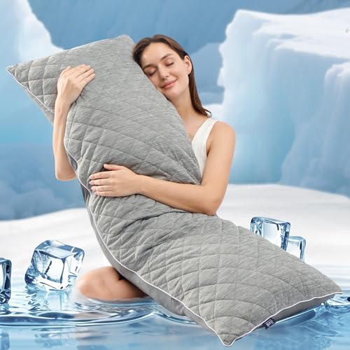 ZonLi Cooling Body Pillow for Adults Grey, Quilted Support Long Pillow with Ice Silk Fabric - Orthopedic Pillow for Side Sleepers, Back Pain, Pregnancy & Hot Sleepers (20x54 Inches)