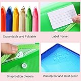 Plastic Document File Folder A4 Size Expandable Poly Envelopes Waterproof Transparent File Pouch with Snap Closure & Label Pocket Assorted Colors for School Office Organization (Vertical,10 Pack)