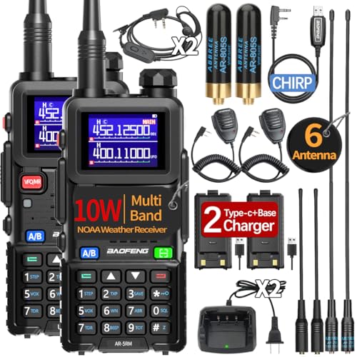 BAOFENG 5RM Ham Radio 10W Long Range Handheld NOAA Weather Receiver 2500mAh Battery Rechargeable Walkie Talkies with Programming Cable,Speaker Mic,Type-C Charging,2 Pack