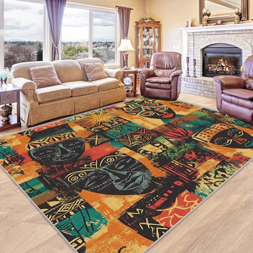 SZLYZM African Rugs for Living Room - Afro Bohemian Area Rug, 5x8 Rug, African Tribal Ethnic Rug & Home Decor, Boho Bohemian Carpet & Room Decor, Washable Non Slip Anti Skid Rugs