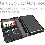 diodrio A5 Zipper Journal Notebook Cover with YKK Zipper for A5 Moleskine Cahier LEUCHTTURM Planners Sketchbook, Water Resistant, Refillable, Interior Pockets, Black