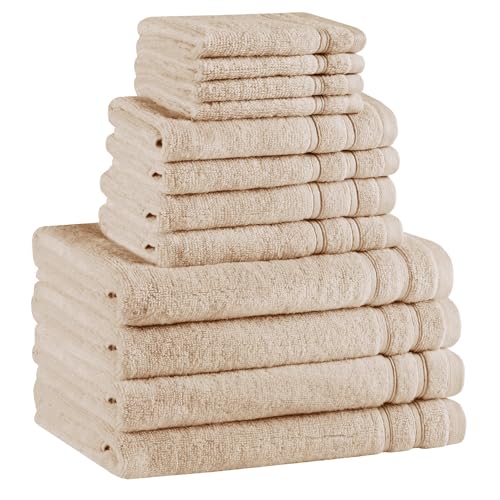 Comfort Spaces 12-Piece Luxury Bath Towel Set - 4 Large, 4 Hand, 4 Washcloth, 100% Cotton, Quick Dry, Zero Twist, Soft, Lightweight - Beige Tan