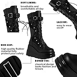 Tscoyuki Womens Goth Platform Boots Chunky Wedge Heel Rave Combat Boots Lace Up and Zipper Round Toe Mid Calf Boot for Concert Festival