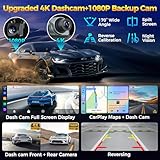 JATAZA 10.26" Wireless Apple CarPlay Android Auto Screen - 4K Dash Cam, GPS Navigation, HD Touchscreen, AirPlay, 1080P Backup Camera, Car Stereo