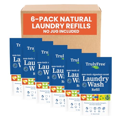 Truly Free Laundry Detergent for Sensitive Skin | Gentle & Safe for Baby Clothes | Plant-Based | 6 Pack Refill Powder | Easy to Dissolve to Create a Liquid | Signature Scent (300 Loads)