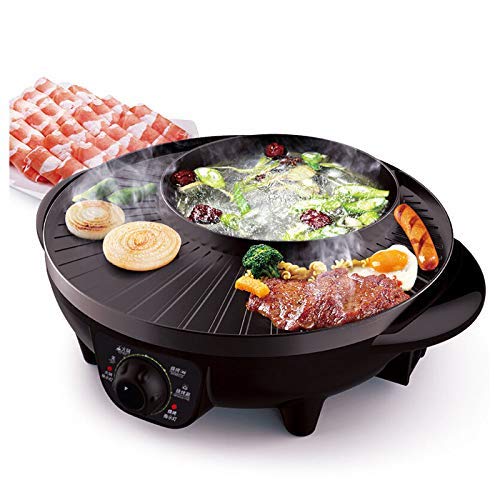 LIVEN Electric Grill with Hot Pot, Non-stick coating surface, Hot Pot with Glass Lid,1300W 120V SK-J3201