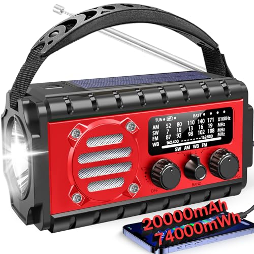 Aivica 20000mah Emergency Radio, SW/NOAA/AM/FM Weather Radio, Solar Powered Hand Crank Chager with Bige Batery Powered,Portable,Cellphone Charge,SOS,Flashlight for Emergency/Home