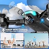 Drone with 1080P Camera for Beginners, 2025 𝑵𝑬𝑾 Foldable Drone with Upgrade Altitude Hold, Gestures Selfie, Waypoint Fly, Headless Mode, 3D Flip, One Key Start, 3 Speed Mode, Circle Fly, 2 Batteries