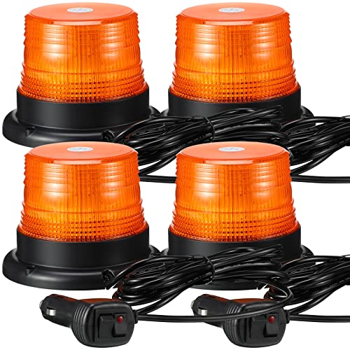 Leelosp 4 Pack 60 LED Strobe Lights 12v-24v Amber Warning Safety Flashing Strobe Light with Magnetic and 16ft Straight Cord Emergency Lights for Truck Vehicle Forklift Tractor Golf Carts Utv Car Bus