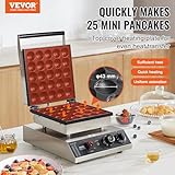 VEVOR Mini Dutch Pancake Maker, 25PCS 43mm Diameter Dorayaki Baker Machine, 1700W Commercial Electric Poffertjes Grill, Non-stick Stainless Steel, Temp & Time Control, for Home Kitchen Restaurant