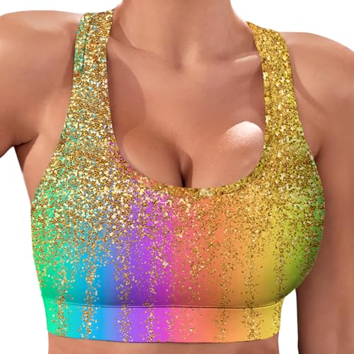 MSBHH Womens Sports Bra Funny Workout Running Yoga Bras for Women Rainbow Glitter Tops, X-Large, 01-wsb-026390