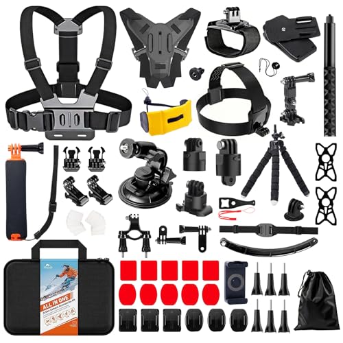 HONGDAK 70in1 Upgrade Action Camera Accessories Kit Compatible with GoPro Hero 13 12 11 10 9 8 7 6 5 4 3 3+ Max 11 mini Insta360 X5 X4 X3 X2 GO3 DJI Osmo Action 4 3 AKASO Sony Sports DV