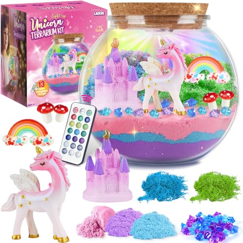LAOESE Unicorn Gifts for Girls - Unicorns Terrarium Kit for Kids - Birthday Gift for Girl Ages 4 5 6 7 8-12 Year Old - DIY Unicorns Toys Arts and Crafts Kit for Kid