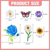 Coopay 100 Pieces Flower Butterfly Iron/Sew on Patches Sunflower Cute Embroidered Applique Rose Patches for Clothing Large Colorful Decorative Daisy Patches for Clothes Dress Hat Jeans DIY