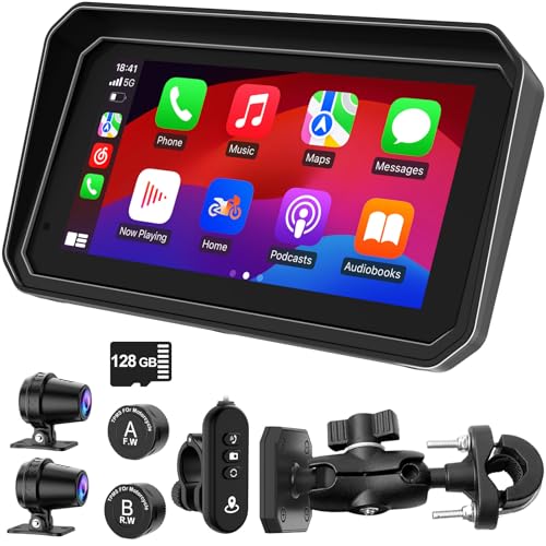 FancyTiger MT600 Pro Motorcycle Dash Cam, Quick-Release Magnetic Mount, Motorcycle Carplay & Android Auto GPS Navigation for Motorbike, Dual HD 1080P Camera, TPMS, 6" IP67 Waterproof Touchscreen, Siri