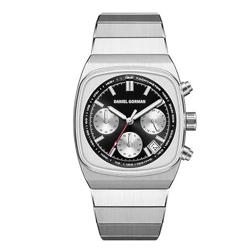 Daniel Gorman Fashion Business Square Mens Watches Chronograph Waterproof Luminous Designer Quartz Watch Stylish Dress Wristwatch with Calendar Elegant Gifts for Men (Black)