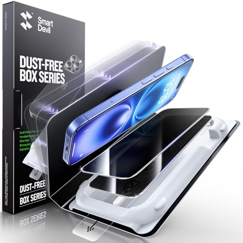 SMARTDEVIL 2 Pack Privacy Screen Protector for iPhone 16, [Anti-Spy] [Military-Grade Shatterproof & 9H Hardness] Tempered Glass, [Easy Installation] Bubble-Free & Case-Friendly, Dust-Free Box