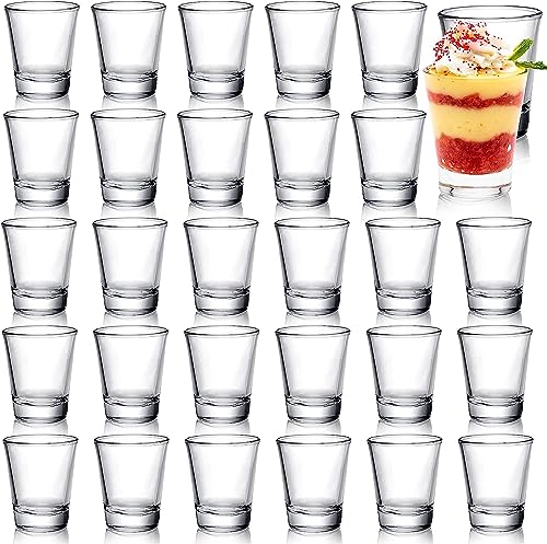 Tebery 30 Pack Round Shot Glasses Bulk Sets with Heavy Base, 2 Ounces Tequila Cups Small Glass Shot Cups, Clear Whiskey Shot Glass Set for Vodka, Whiskey, Tequila, Espresso, Liquor