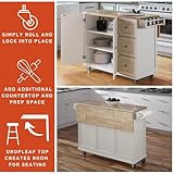 Homestyles Dolly Madison Off-White Mobile Kitchen Island Cart with Wood Drop Leaf Breakfast Bar