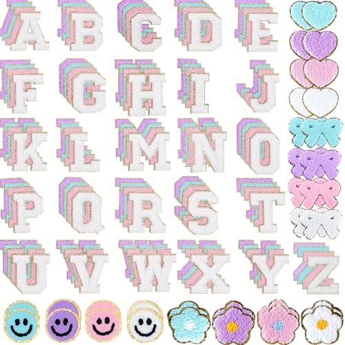 GAMYPET Chenille Letter Patches Self Adhesive Stickers for DIY – 136 Pcs Fuzzy Cute Varsity Patches Embroidery Jackets, Jeans Patches Gift Bag Decoration