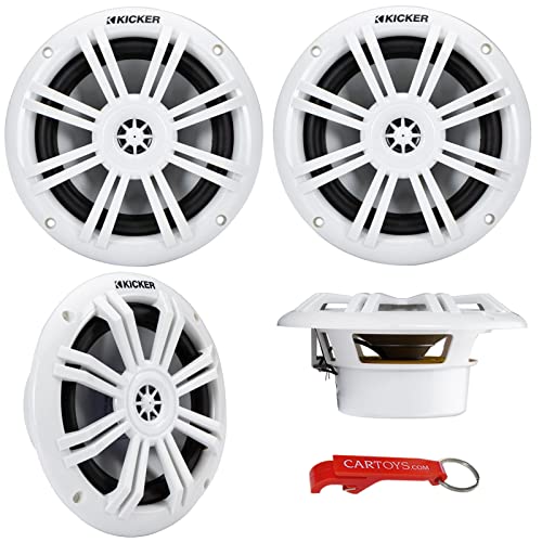 KICKER KM604W (49KM604W) 150 Watt Marine Speakers 4-Pack Bundle: 2-Way 6" Marinized Powersports Speakers, Salt and Spray Protected, UV Resistant, 50 Watt RMS, Fade-Proof White Finish, KM Series