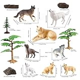 SIENON 23Pcs Wolf Figurines Model Trees Kit Wolf Figures Toy Playset for Forest Diorama Projects, Wolf Family Toy with Wolf Cub Figurines for Woodland Cake Toppers Jungle Party Decorations