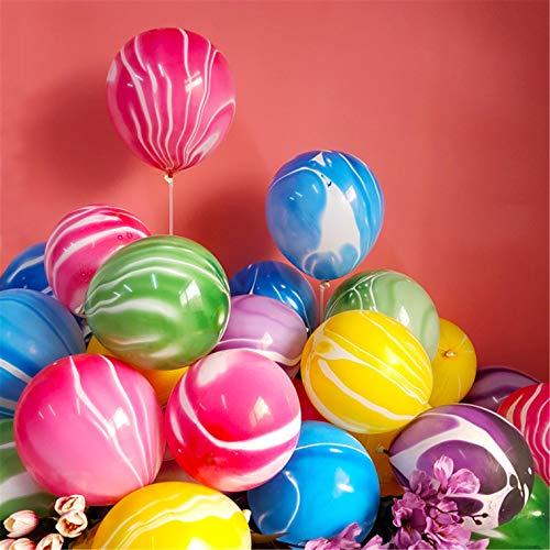 Rainbow Tie Dye Balloons 100PCS 12 Inch Agate Marble Latex Swirl Balloons For Tie Dye Birthday Party Supplies,Candyland,Bachelorette,Fun Hippie Party Decorations(Multi-Color)