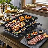 Artestia 1700W Raclette Table Grill with Steak Stone Cooking for Party, 2-in-1 Korean BBQ Grill Electric Indoor & Outdoor Cheese Raclette, Non-Stick Reversible Plate - 8-Person