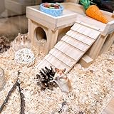 Acsist Wooden Hamster Hideout Hamster Wood House with Ladder Habitats Decor Detachable Small Animals Cage Accessories for Rat Gerbils and Other Small Pets