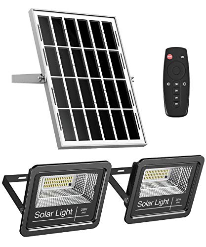 Solar Flood Light Outdoor 1000LM Dual 6000K Bright White Floodlights Ip65 Waterproof Solar Power Light Auto On/Off Dusk to Dawn with Remote Control for Yard, Garden, Shed, Barn.