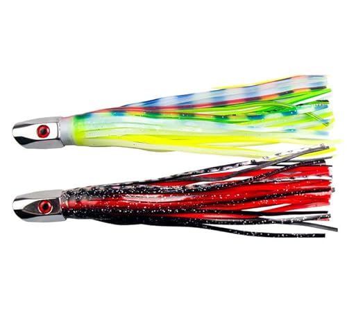 KTGCOZS Pack of 2 Trolling Lure Bait Copper Head Octopus Squid Skirt Bait Big Game Drag Fishing Marlin Tuna Pesca Hard Bait 20cm 80g